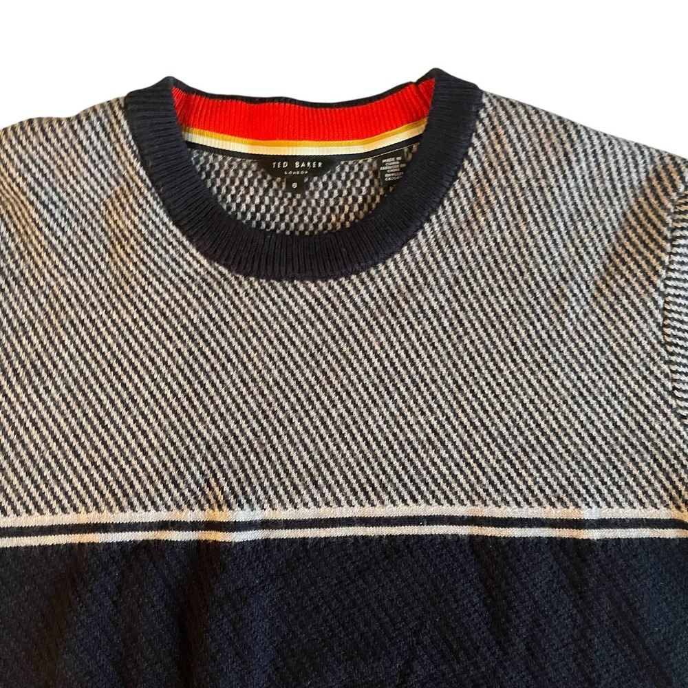 Ted Baker Men's Size XXL / Ted 6 Wool Blend Blue White Stripe Long Sleeve - Picture 5 of 8